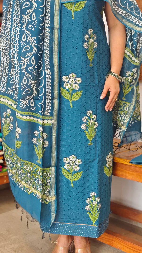 Blue Block Printed Hakoba Cotton Suit - 1921