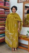 Mustard Green Block Printed Cotton Hakoba Suit - 1921