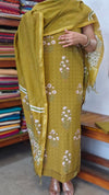 Mustard Green Block Printed Cotton Hakoba Suit - 1921