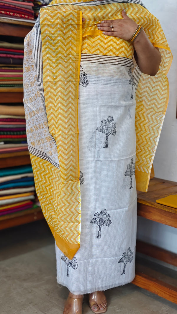 3721 - White and Yellow Block Printed Kota suit