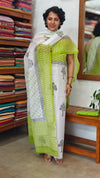 3721 - White and Green Block Printed Kota Suit