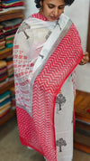 3721 - White and Red Block Printed Kota suit