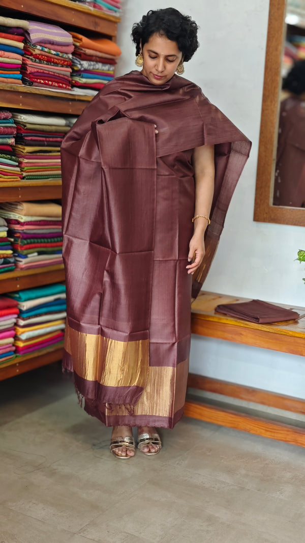 Rosewood Brown and Gold Tussar Silk Suit - EN08