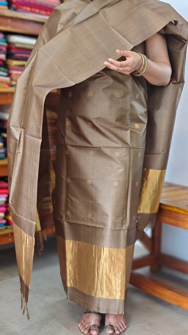 Olive Brown and Gold Tussar Silk Suit - EN08