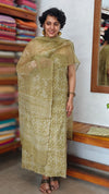 Olive Green Block Printed Kota Doria Suit - GD331
