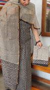 Black and Beige Block Printed Kota Doria Suit - GD331