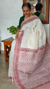 Cream and Brick Red Block Printed Tepchi Kota Saree - B62N