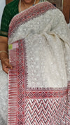 Cream and Brick Red Block Printed Tepchi Kota Saree - B62N