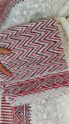 Cream and Brick Red Block Printed Tepchi Kota Saree - B62N