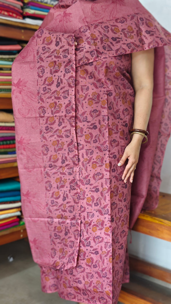 Mauve Floral Printed Noel Tussar Suit - AS56 - 1