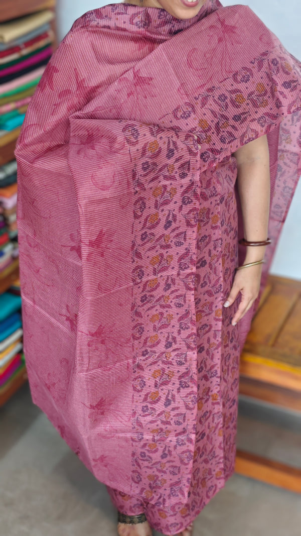 Mauve Floral Printed Noel Tussar Suit - AS56 - 1