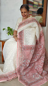 Cream and Peach Block Printed Tepchi Kota Saree - B62N
