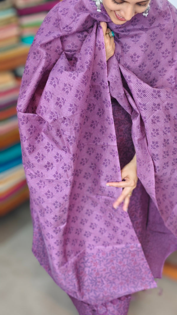 Purple Floral Printed Noel Tussar Suit - AS56
