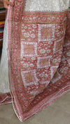 Cream and Red Block Printed Tepchi Kota Saree - B62N