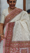 Cream and Red Block Printed Tepchi Kota Saree - B62N