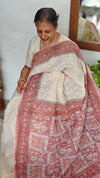 Cream and Pink Block Printed Tepchi Kota Saree - B62N - 2