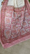 Cream and Pink Block Printed Tepchi Kota Saree - B62N - 2