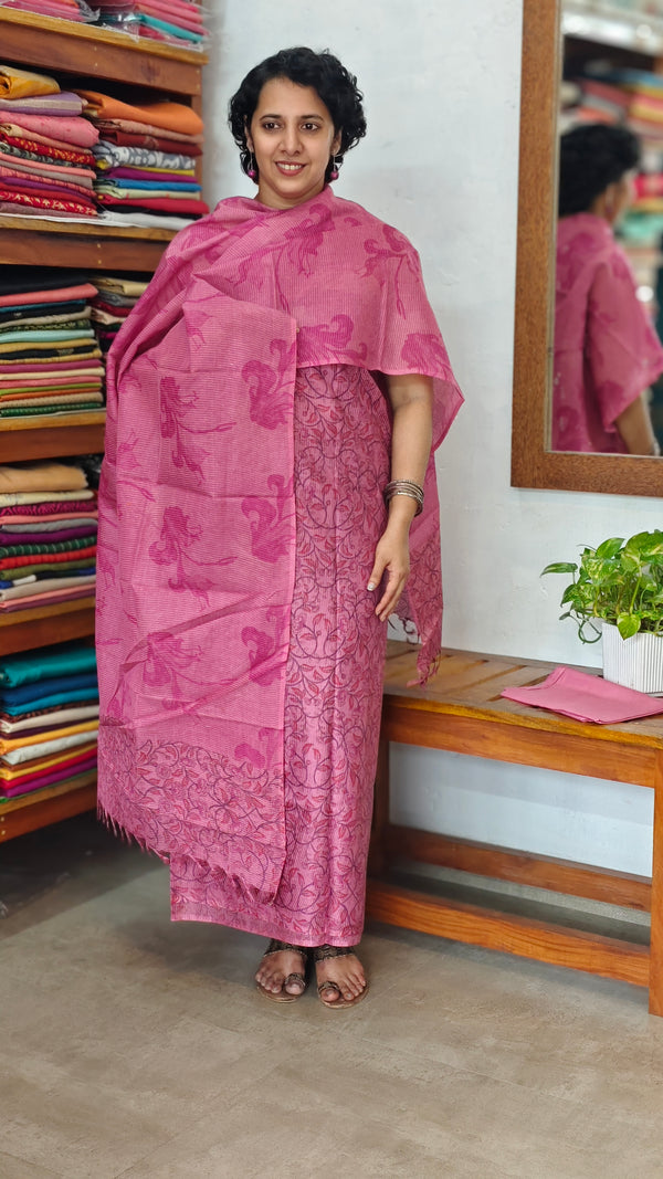 Pink Floral Printed Noel Tussar Suit - AS56