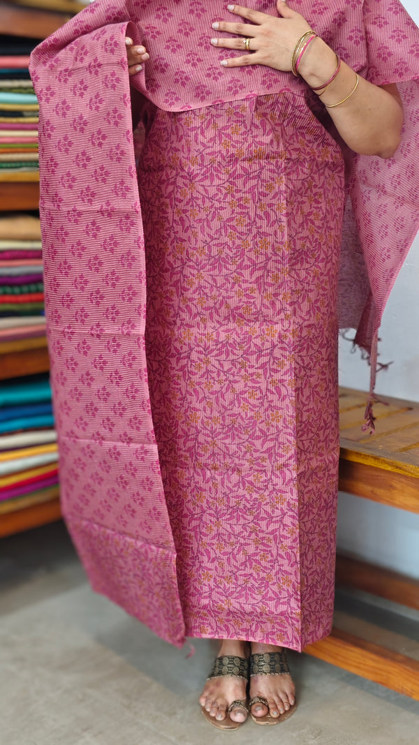 Mauve Floral Printed Noel Tussar Suit - AS56 - 2