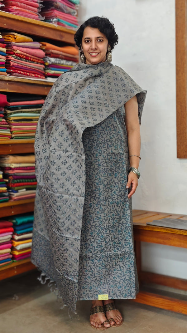 Bluish Grey Floral Printed Noel Tussar Suit - AS56 - 2