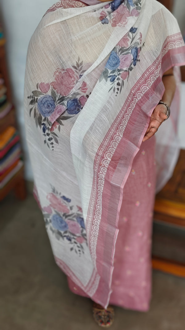 Mauve Embroidered Linen Cotton Embroidered Suit - BVC3