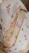 Light Beige and Yellow Floral Printed Tissue Linen Saree - 32WE