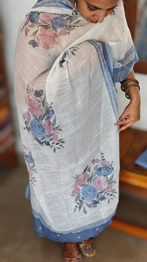 Blue Embroidered Linen Cotton Suit - BVC3