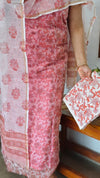 Peach Block Printed Kota Doria Suit - GD331