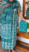 Teal Green Block Printed Kota Doria Suit - GD331