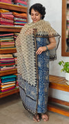 Blue Beige and Black Floral Block Printed Suit - GD331