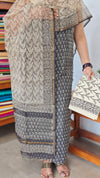 Black and Beige Floral Bagru Print Kota Doria Suit - GD331