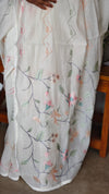 Cream Muslin Saree with Parsi Embroidery - 6437