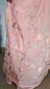 Peach Muslin Saree with Parsi Embroidery - 6437