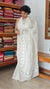 Milky White Mal Chanderi Applique Embroidered Saree - H8812 - A