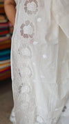 Milky White Mal Chanderi Applique Embroidered Saree - H8812 - A