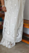 Milky White Mal Chanderi Applique Embroidered Saree - H8812 - A