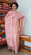 Blush Pink Checked Tussar Silk Suit - 81NZ