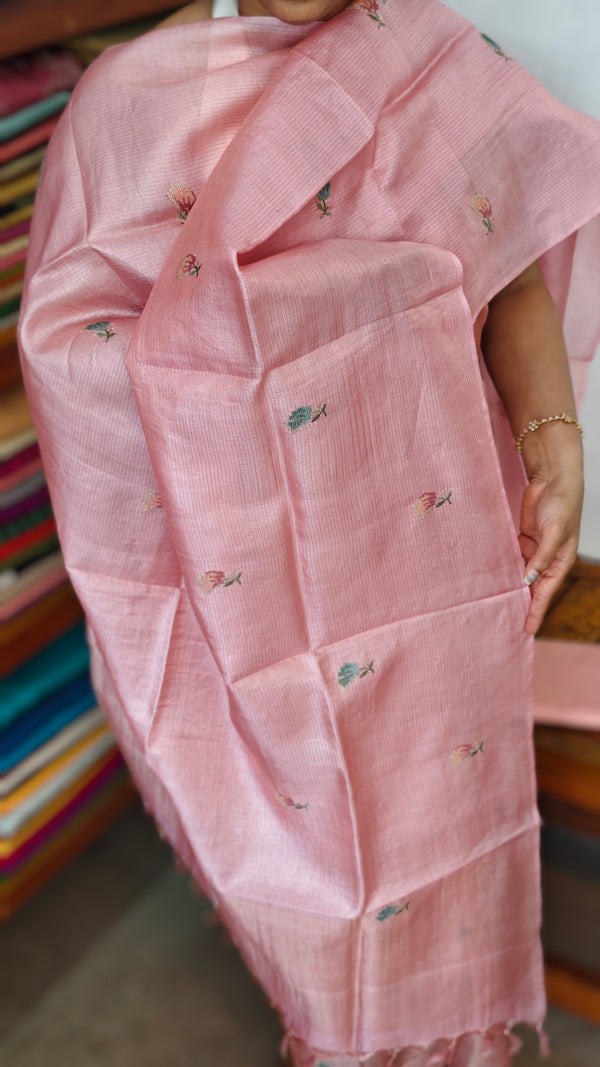 Blush Pink Checked Tussar Silk Suit - 81NZ