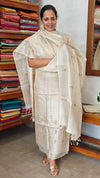 Cream Checked Tussar Silk Suit - 81NZ - A