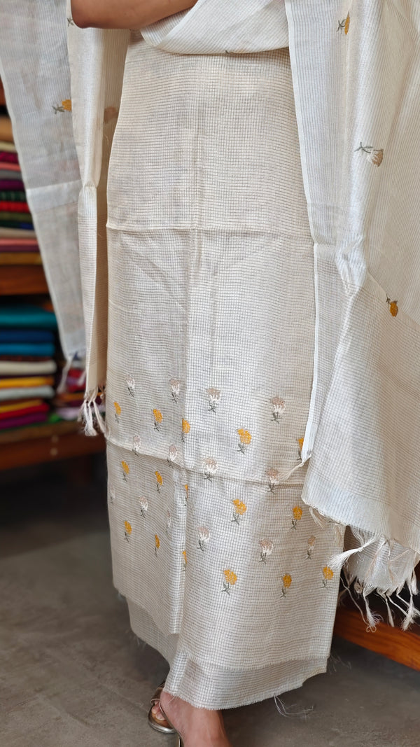 Cream Checked Tussar Silk Suit - 81NZ - A