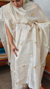 Cream Checked Tussar Silk Suit - 81NZ - A