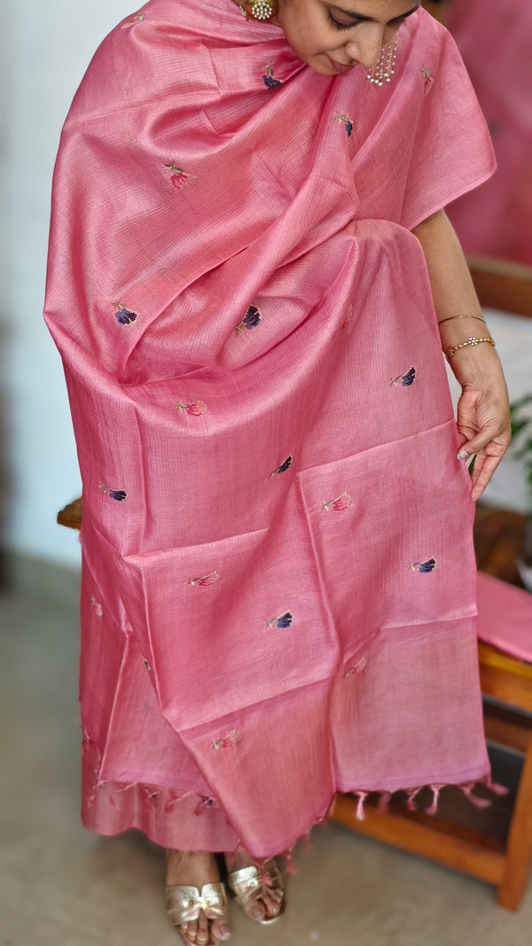 Flamengo Pink Checked Tussar Silk Suit - 81NZ - A