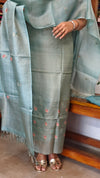 Teal Checked Tussar Silk Suit - 81NZ