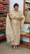 Cream Zari Checked Tussar Silk Suit - 81NZ - C