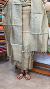 Sage Green Zari Checked Tussar Silk Suit - 81NZ - B