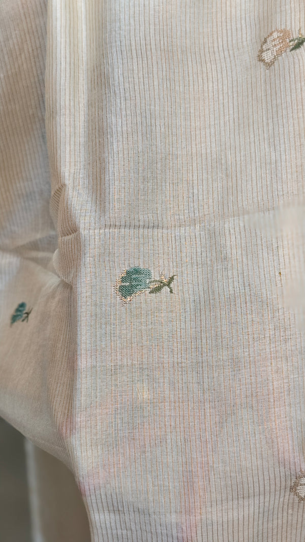 Cream Zari Checked Tussar Silk Suit - 81NZ - D