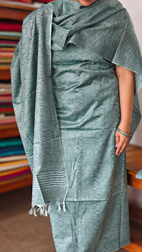 Teal Blue Semi Silk Woven Suit - 8912