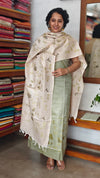 Green and Beige Semi Silk Suit with Cross Stitch Embroidery - UB44