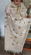Green and Beige Semi Silk Suit with Cross Stitch Embroidery - UB44