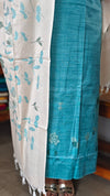 Light Blue and Beige Semi Silk Suit with Cross Stitch Embroidery - UB44